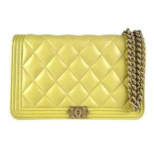 CHANEL Boy Chanel Shoulder Bag with Chain Wallet, Leather/Metal, Light Yellow...